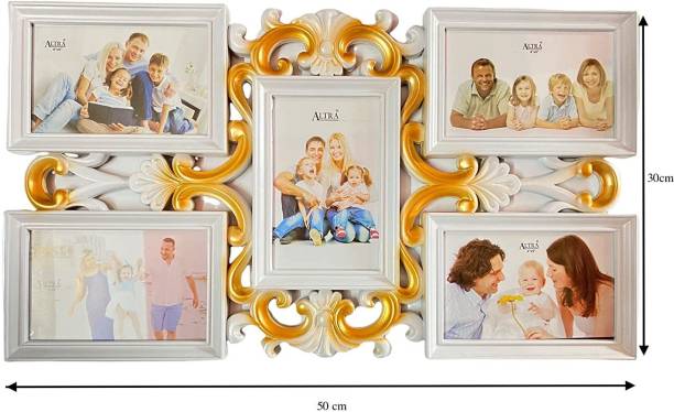 G.FIDEL Decorative Premium Set of 5 Golden & White Color Photo frame Family photo frame 18 inch Wall