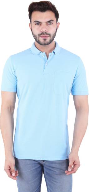 RiverHill Solid Men Polo Neck Light Blue T-Shirt
