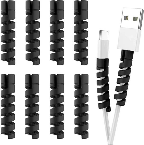 STRIFF 12 Pieces Mobile Charging &Earphones Wire Protector (Black) Cable Protector