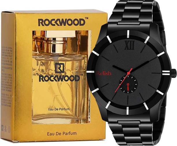 Relish Black Analog Watch with Perfume Men Gift pack for Diwali, Anniversary, Birthday Stainless Steel Gift Box