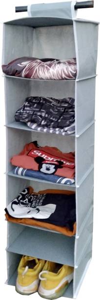 I Se U 6 Shelf Non-Woven Fabric Foldable Wardrobe Organizer, Hanging Cloth Organizer Closet Organizer