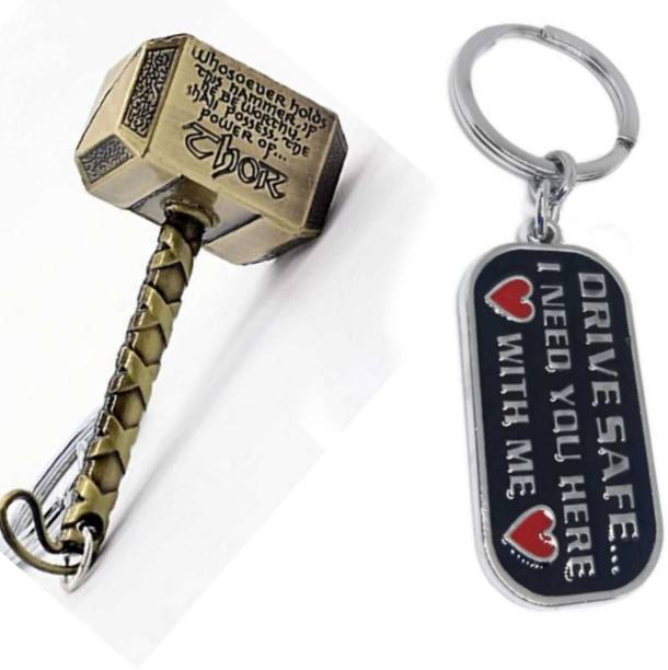 JAINSON MARTIN Combo Of Drive Safe keychain &amp;Thor Hammer Keychain Key Chain
