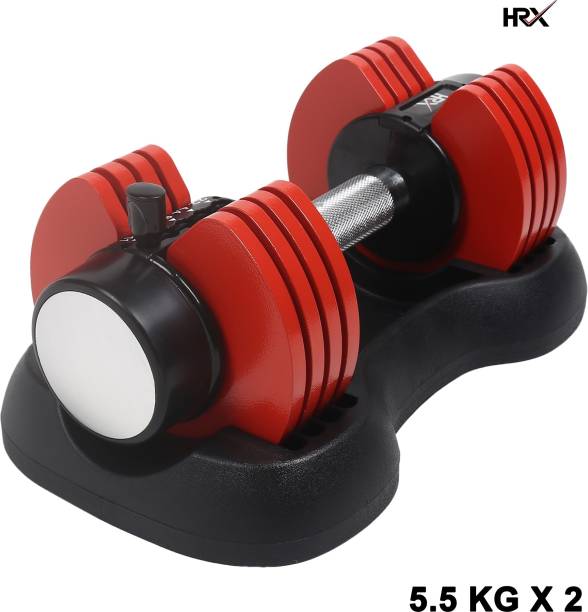 HRX Ignite 11kg Adjustable Dumbbells Set for Home Gym Workouts Pin Lock Technology Adjustable Dumbbell