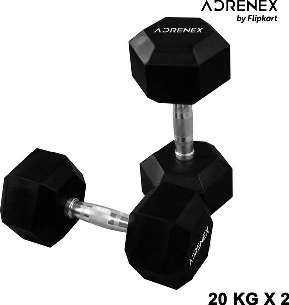 Adrenex Solid Rubber 20 Kg pair (Pack of 2) Fixed Weight Dumbbell