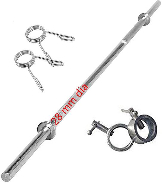 YMD 5 feet Solid 28mm Thickness Barbell Standard Straight Weight Bar with 4 Locks Multi-training Bar