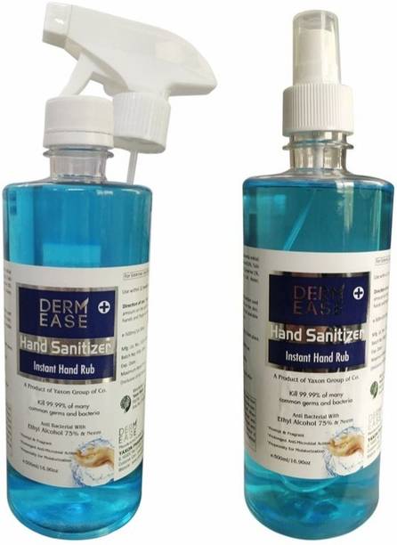 DERMEASE 100% Guaranteed Germ Free Sanitizer Pack Of 2 Mist 500ml Pump & Triger Spray Hand Sanitizer Bottle