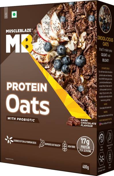 MuscleBlaze Protein Oats with Added Probiotic, Gluten Free, Dark Chocolate, 400 g Box