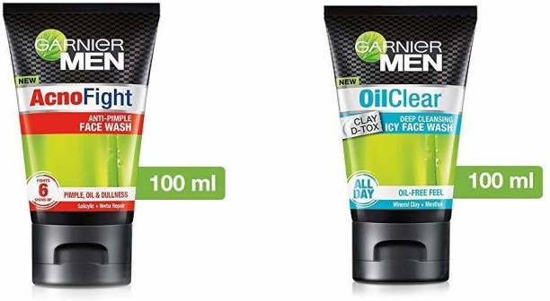 GARNIER Men, Acno Fight Anti-Pimple &amp; Oil Clear ,100*2=200gm (PACK OF 2) Face Wash