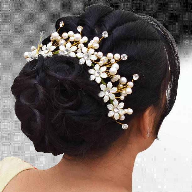 KIFAYTI KART WOMEN HAIR ACCESSORIES FOR WEDDING WOMEN HAIR ACCESSORY WHITE WITH 5 JUDA PINS Hair Chain