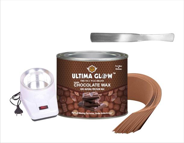 Ultima glow dark chocolate wax and heater 599.13 gram for smooth and Organic waxing on arms, legs and under arms strips and sticks Wax