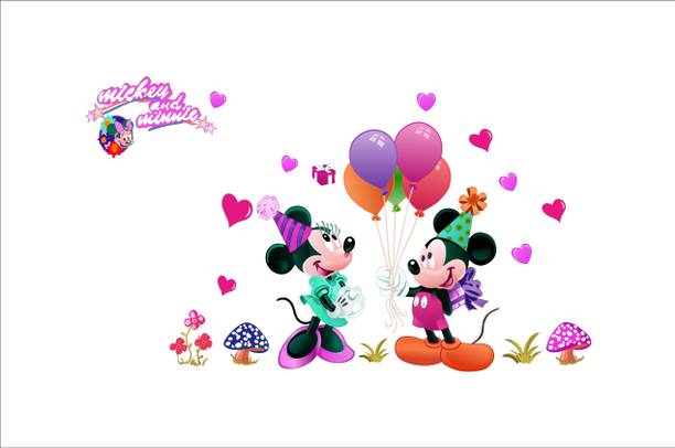 Khatwal Enterprises 57 cm beautiful cute mickey mouse with baloons hearts wall sticker Self Adhesive Sticker