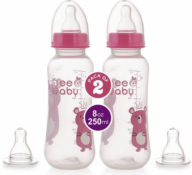 Beebaby Easy-Start Feeding Bottle with 4 Nipples, Pack of 2, BPA Free, 8M+, (Pink) - 250