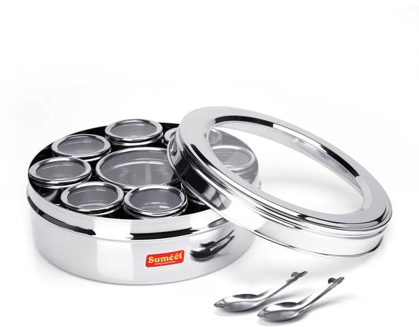 सुमीत 9 in 1 Stainless Steel Airtight Multi Masala Box with See through Lid (20.5 cm) 1 पीस स्पाइस सेट