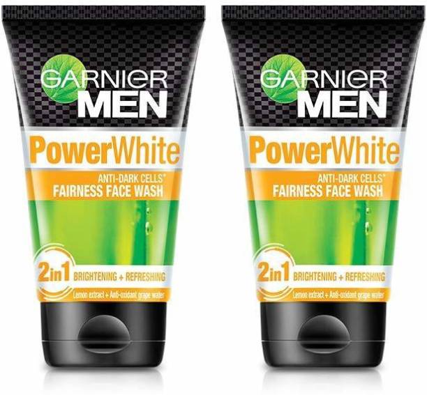 GARNIER Men Power White Anti-Dark Cells Fairness , 100*2=200g (Pack of 2) Face Wash