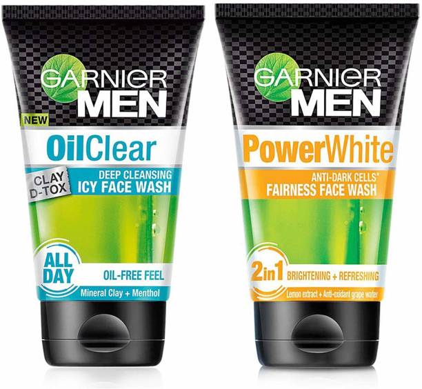 GARNIER Men, Oil Clear Deep Cleansing &amp; Power White Anti Dark, 100*2=200g (PACK OF 2) Face Wash