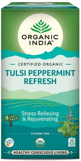 ORGANIC INDIA Tulsi Peppermint Refresh 25 IB Herbal Tea Bags Box