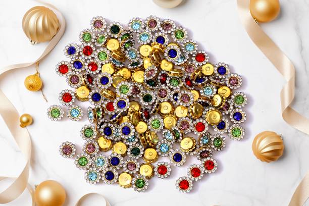नवजही Zarkan Rhinestone Kundan Pastable Beads For Embroidery Work/Size 10mm 40Pcs