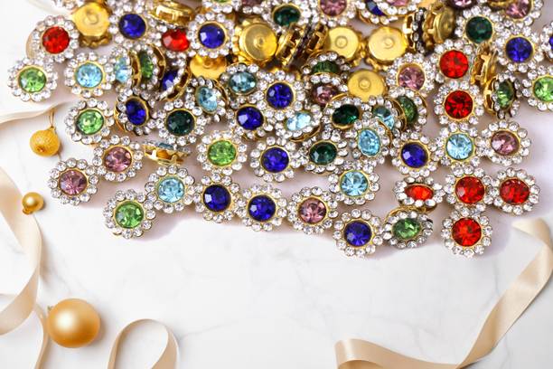 नवजही Zarkan Rhinestone Kundan Pastable Beads For Embroidery Work/Size 10mm 50Pcs