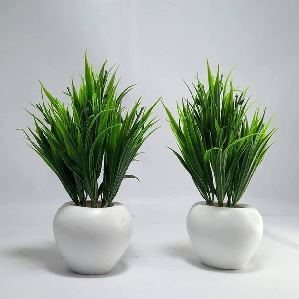 NKTRADERS green flowers Bonsai Artificial Plant  with Pot