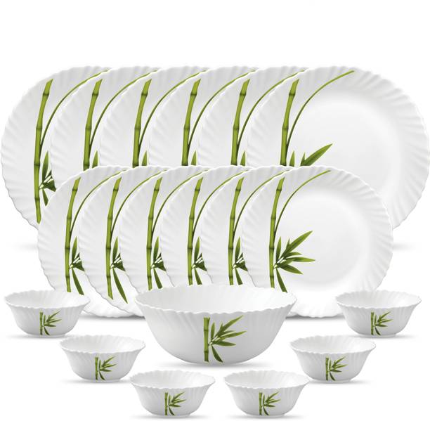 LAOPALA Pack of 19 Opalware Diva Classique Collection Fluted Green Dinner Set