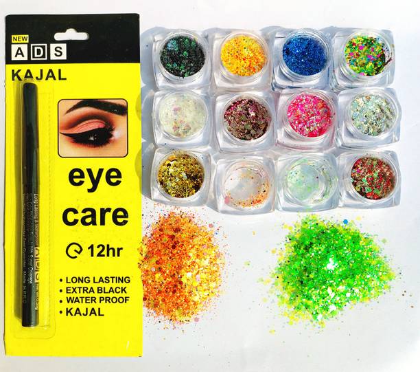 VIZO Pretty shiny chunky glitter thick powder Eyeshadow with Kajal for bride makeup 18 g