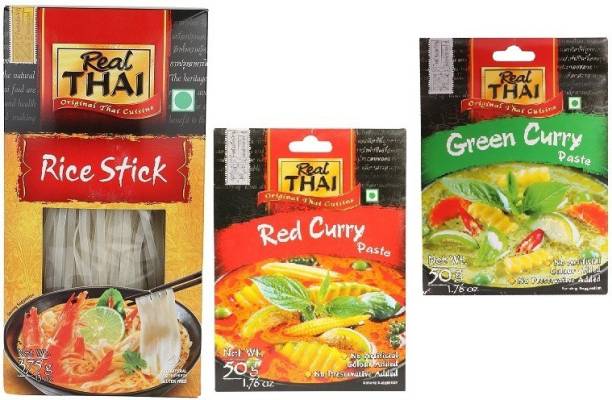 Real Thai Rice Stick5mm375g&Red&GreenCurryPaste50gm(Pack of 2)Imported Combo