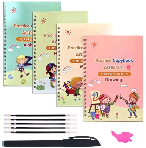 Neel Sank Magic Practice Copybook,(4 BOOK + 5 REFILL+ 1 Pen +1 Grip) Educational Toy