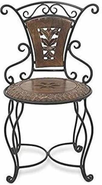 FURNITUREHUB Wooden and Wrought Iron Chair for Living Room, Outdoor and Garden Solid Wood Living Room Chair