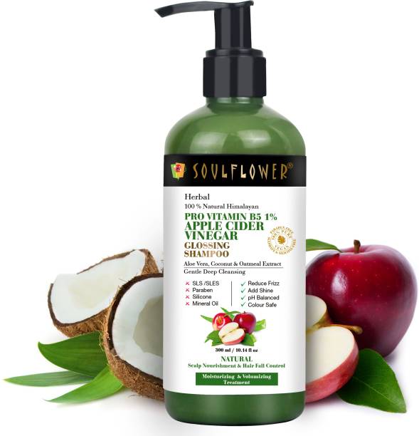 Soulflower Apple Cider Vinegar, Pro-Vitamin B5 Shampoo for Hair Fall Control, Hair Volumizing, Restores Shine, Scalp Treatment For Dry Hair, Weak and Damaged Hair, 100% Premium & Pure, Natural, Free from SLS, Paraben & Sulphate
