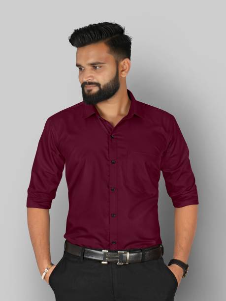 Men Regular Fit Solid Spread Collar Formal Shirt Price in India