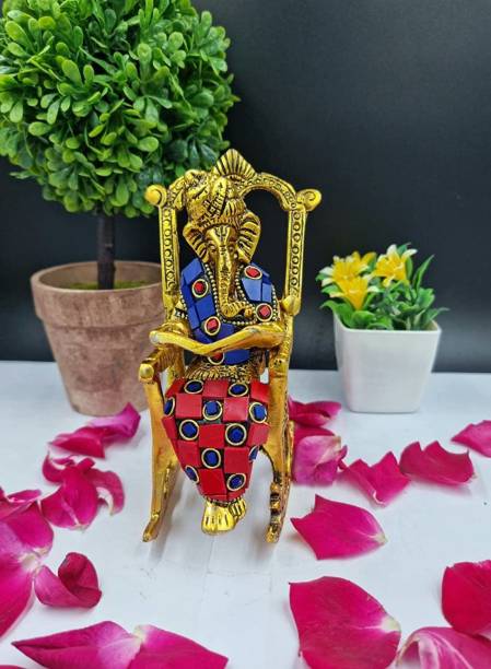 Anshika International Metal Stone Chair Ganesh JI showpiece Idol for Puja Home Decor Decorative Showpiece  -  15.29 cm