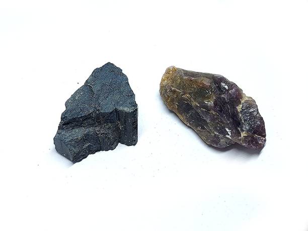 AIR9999 Black Tourmaline And Amethyst Mini Crystal Rough Raw Decorative Showpiece  -  5 cm
