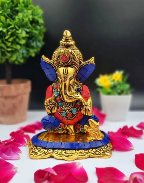 Anshika International Metal Stone Mouse Ganesh ji Idol For Home Decorative Puja Diwali Gifts Decorative Showpiece  -  15.87 cm