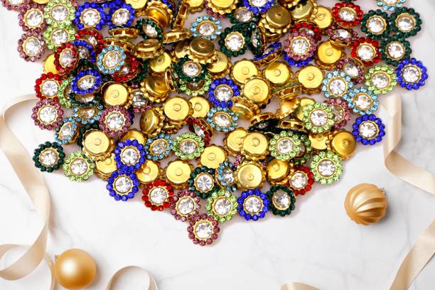 navjai Rhinestone Zarkan Kundan Pastable Beads For Embroidery Work Size 10mm 100Pcs