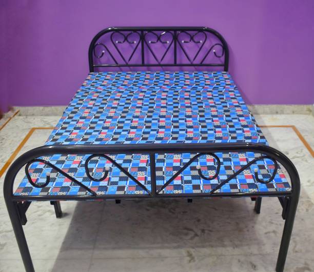 Sahni Double Size Iron/Metal/Steel Folding Bed with 1 inch multi-colour Fixed Mattress Metal Double Bed