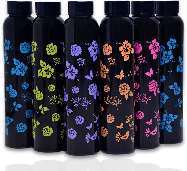 AneriDEALS Flower Printed Black Water Bottle for Fridge, for Home, Office, Gym & School Boy 1000 ml Bottle