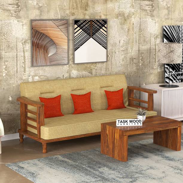 Taskwood Furniture Solid Sheesham Wood Three Seater Sofa Set For Living Room , Office , Hotels Fabric 3 Seater  Sofa