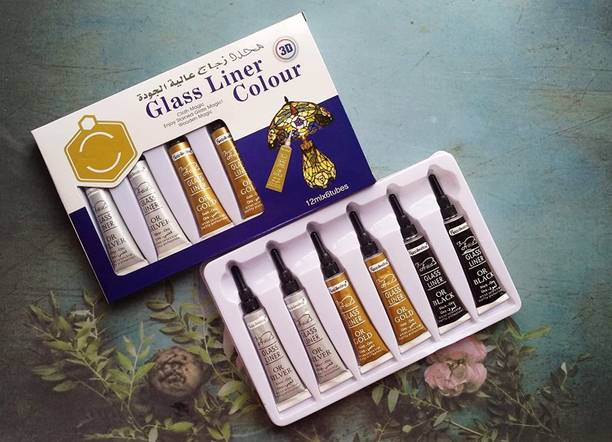 DEZIINE 3D Glass Liner Colors 12ml x 6 Tube Gold Silver And Black Each 2Pcs (Pack Of 6)