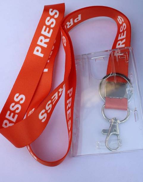 AmanGola Press Ribbon with id Card Holder(Orange) 20 mm Lanyard