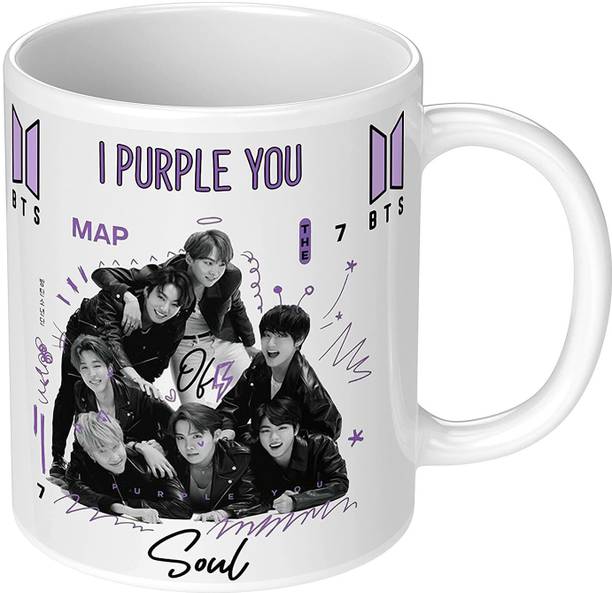 गिफ्ट्सपीडीया BTS I PURPLE YOU White Ceramic Coffee (350 Ml)Best Gift for BTS Lovers सिरेमिक मग