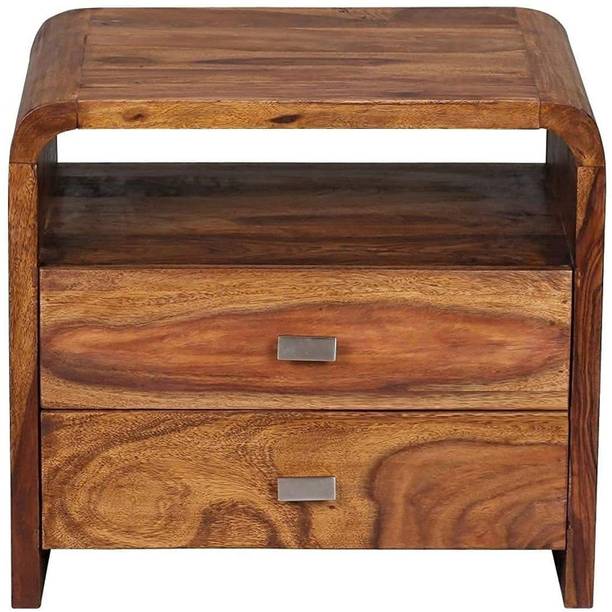Ratandhara Furniture Solid Sheesham Wood Bedside Table with 2 Drawer Storage For Bed Room / Hotel. Solid Wood Bedside Table