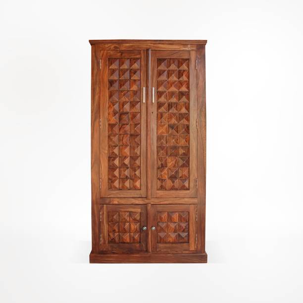 PLATINUM WOOD DECOR Solid Sheesham Wood Wardrobe with Four Doors (Natural Honey Oak Finish) Solid Wood Almirah