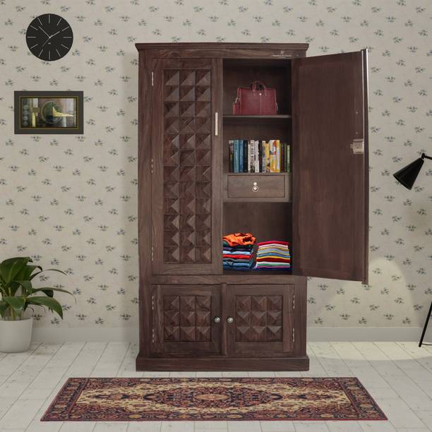 Tamannaartpalace Solid Sheesham Wood French Almirah with Four Doors (Black Walnut Finish) Solid Wood Almirah
