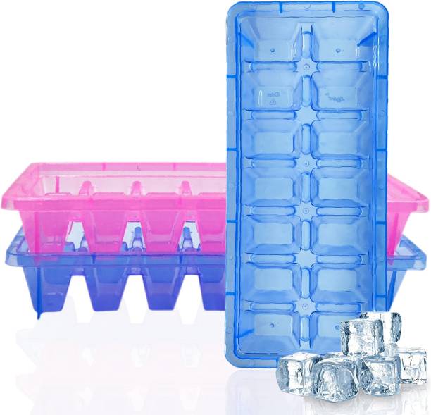 TruVeli 14 Cubes Plastic Unbreakable Virgin Plastic Ice Cube Tray - Pack of 2 Multicolor Plastic Ice Cube Tray
