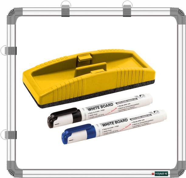 YAJNAS Non Magnetic 2X2 Feet, Double-Sided Writing White & Chalk board & 1 Duster & 2 Markers Whiteboards and Duster Combos