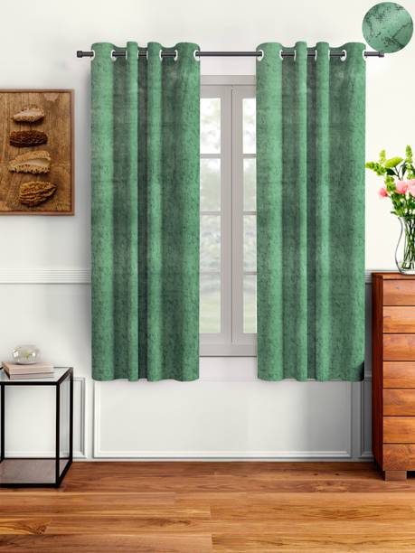 Cortina 150 cm (5 ft) Window Velvet Room Darkening Curtain (Pack Of 2)