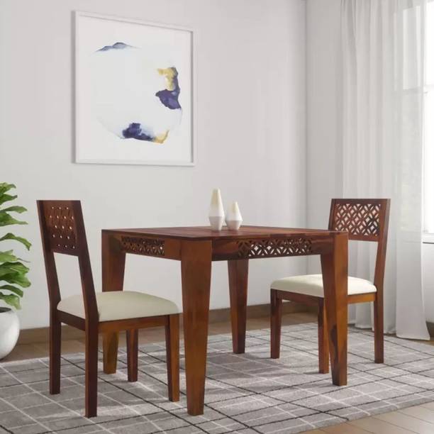 Wood Print Solid Wood 2 Seater Dining Set Finish-Provincial Teak Finish Solid Wood 2 Seater Dining Set