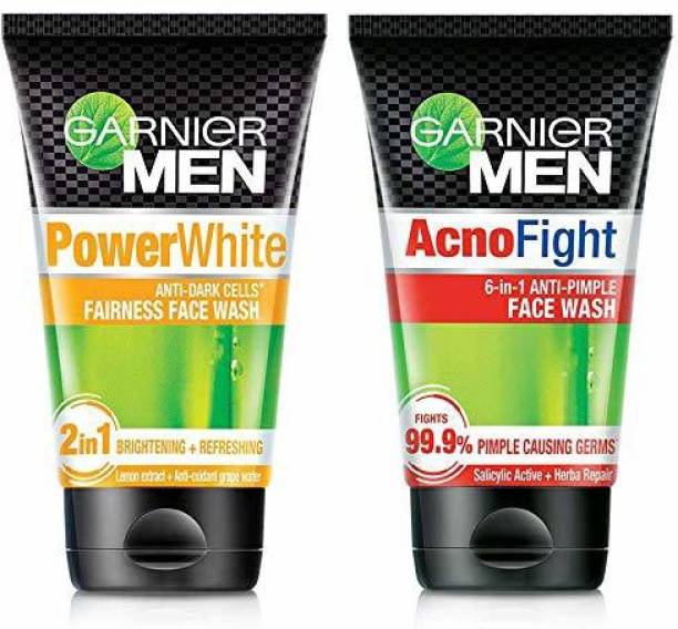 GARNIER Men Power White Anti-Dark &amp; Men Acno Fight Anti-Pimple, 100*2=200gm (PACK OF 2) Face Wash