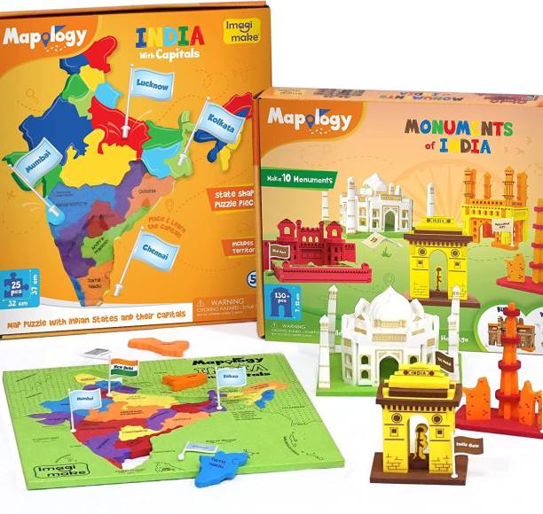 Imagimake Mapology Ultimate Indian Combo:India with Capitals Puzzle & Monument of India