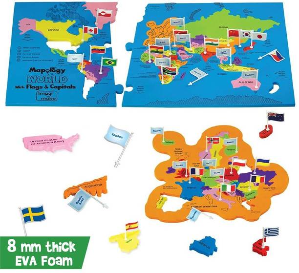 इमागिमके Mapology World with Flags & Capitals- with Country Shaped Pieces- for 5 Years+